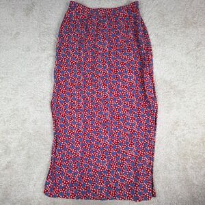 Christopher & Banks Red Floral Daisy Rayon Maxi Skirt Double Side Slit Womens 6